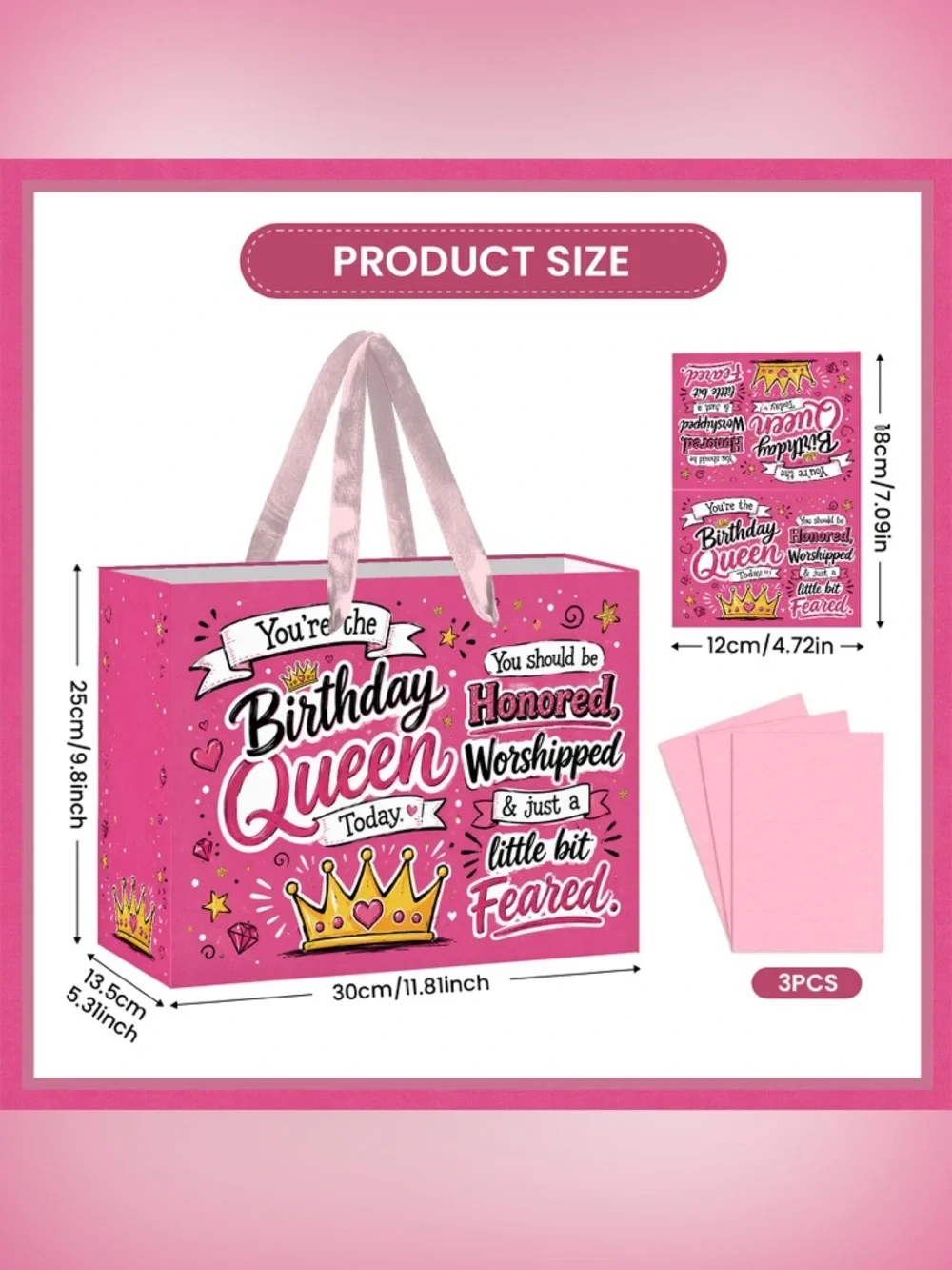 Birthday Queen Pink Gift Bag with Tissue Paper